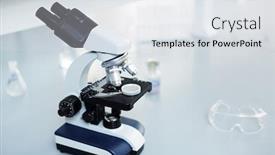  Presentation with scientific - Presentation design enhanced with microscope in scientific or clinical lab background and a sky blue colored foreground