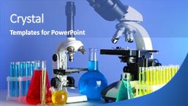  Presentation with test tubes - Presentation featuring microscopes and test tubes background and a teal colored foreground