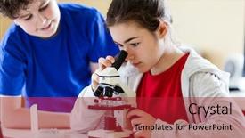  Presentation with flebotomia preparation for a blood - Amazing PPT layouts having microvirus - girl and boy examining preparation backdrop and a crimson colored foreground