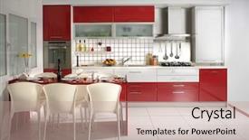  Presentation with granite - PPT theme having microwave imaging - image of modern kitchen drawers background and a coral colored foreground