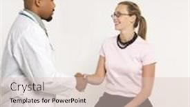  Presentation with african american patient - PPT theme with mid-adult african-american doctor and caucasion mid-adult female patient shaking hands in doctor's office background and a lemonade colored foreground