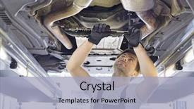  Presentation with automobile - Cool new PPT theme with mid adult automobile mechanic repairing backdrop and a light blue colored foreground