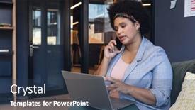  Presentation with wireless communication - Presentation theme consisting of mid-adult-biracial-businesswoman-talking background and a tawny brown colored foreground