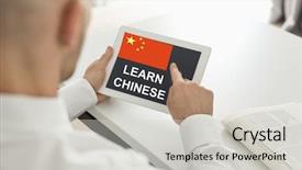  Presentation with digital - Presentation with mid-adult-businessman-using-digital background and a light gray colored foreground