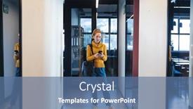  Presentation with wireless communication - PPT theme featuring mid-adult-caucasian-businesswoman-using background and a ocean colored foreground