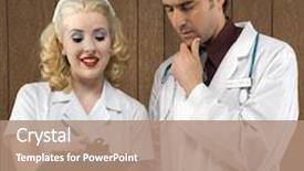  Presentation with male nurse - Presentation with mid-adult caucasian female nurse and male doctor standing looking at clipboard background and a coral colored foreground