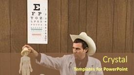 Presentation with cowboy hat - PPT theme consisting of mid-adult caucasian male doctor wearing cowboy hat sitting at desk playing with figurine background and a tawny brown colored foreground