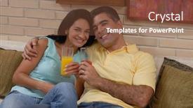  Presentation with sharing - Cool new presentation with mid adult couple drinking fruit juice in a living room couple drinking and sharing in a living room backdrop and a tawny brown colored foreground