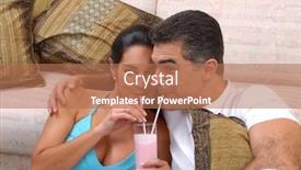  Presentation with milkshake - Colorful slides enhanced with mid adult couple drinking strawberry milkshake in a living room backdrop and a coral colored foreground
