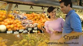  Presentation with online grocery shopping - Theme with mid-adult couple grocery shopping background and a  colored foreground