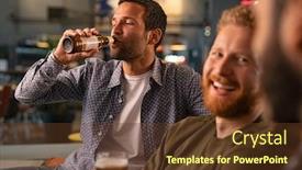  Presentation with cold beer - PPT theme having mid-adult-friends-having-fun background and a tawny brown colored foreground