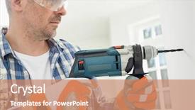  Presentation with drilling - Beautiful slides featuring mid-adult man drilling hole in wall backdrop and a coral colored foreground