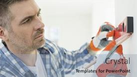  Presentation with wall - Colorful PPT layouts enhanced with mid-adult-man-marking backdrop and a light blue colored foreground