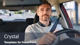  Presentation with car seat - Presentation theme enhanced with mid-adult-man-smiling background and a tawny brown colored foreground