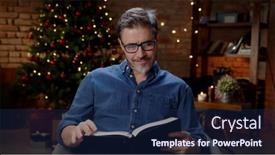  Presentation with older adult - Audience pleasing presentation theme consisting of mid-adult-older-in-glasses backdrop and a navy blue colored foreground