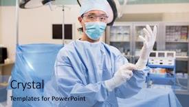  Presentation with operation room - Audience pleasing presentation design consisting of surgical tech - portrait of mid adult surgeon backdrop and a light blue colored foreground