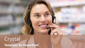  Presentation with medical service - Beautiful theme featuring mid-adult-woman-pharmacist-talking backdrop and a coral colored foreground