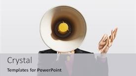  Presentation with woman hands raised to sky - Presentation theme having mid-adult-woman-shouting-through background and a light gray colored foreground