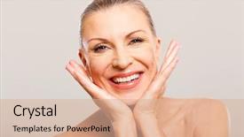  Presentation with cheerful - Audience pleasing slide set consisting of mid age woman after makeover backdrop and a lemonade colored foreground