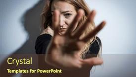  Presentation with aggression - Presentation theme having mid-aged-woman-facing-aggression background and a  colored foreground