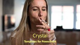  Presentation with nicotine - Cool new PPT theme with mid-aged-woman-lighting backdrop and a tawny brown colored foreground