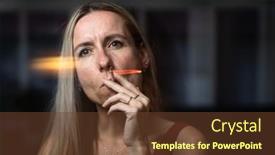  Presentation with nicotine - Cool new PPT theme with mid-aged-woman-lighting backdrop and a tawny brown colored foreground