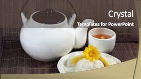  Presentation with tea cake - Presentation theme consisting of mid-autumn festiva homemade sticky background and a dark gray colored foreground