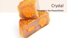  Presentation with banoffee pie cake on white - Beautiful slide deck featuring mid autumn festival - moon cake isolated on white backdrop and a yellow colored foreground