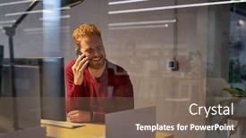  Presentation with business casual - Presentation theme having mid-casual-man-in-office background and a violet colored foreground