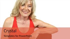  Presentation with old - Presentation theme enhanced with mid life - beautiful fifty year old woman background and a  colored foreground