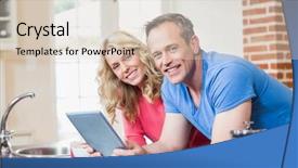  Presentation with kitchen - Audience pleasing slides consisting of mid life - cute couple using tablet backdrop and a lemonade colored foreground