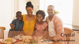  Presentation with dining - Slide deck consisting of mid life - front view of happy african background and a coral colored foreground