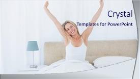  Presentation with peaceful - Beautiful presentation theme featuring mid life - peaceful blonde woman stretching backdrop and a sky blue colored foreground