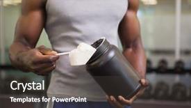  Presentation with protein - Slide set consisting of section of a body builder background and a dark gray colored foreground