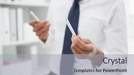  Presentation with cigarettes - Presentation theme consisting of mid section of a businessman holding cigarettes in his office background and a light gray colored foreground