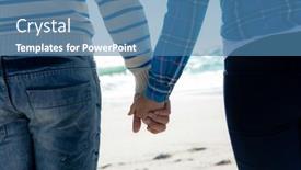  Presentation with holding hands - Presentation design consisting of mid-section-of-a-caucasian background and a teal colored foreground