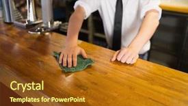  Presentation with bartender - Cool new slides with mid section of bartender cleaning bar counter backdrop and a tawny brown colored foreground