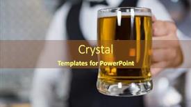  Presentation with bartender - Presentation design with mid section of bartender holding glass of beer in bar counter at bar background and a tawny brown colored foreground