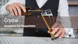  Presentation with bartender - Amazing slide set having mid section of bartender pouring beer on glass in bar counter backdrop and a tawny brown colored foreground