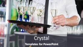 Presentation with bartender - Presentation with mid section of bartender serving champagne in bar background and a dark gray colored foreground
