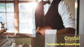  Presentation with bartender - PPT layouts consisting of mid section of bartender with napkin draped on her hand background and a tawny brown colored foreground