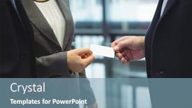  Presentation with business cards - Slides having mid-section-of-business-executives background and a teal colored foreground