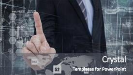  Presentation with hologram - Beautiful PPT theme featuring mid section of businessman pointing something up against hologram background backdrop and a dark gray colored foreground