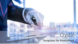  Presentation with shares - PPT layouts with mid section of businessman using tablet against stocks and shares background and a light blue colored foreground