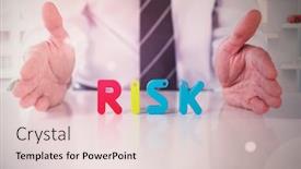  Presentation with risk - Presentation design enhanced with mid section of businessman with colorful risk text against view of office interior with sticky note on window background and a lemonade colored foreground