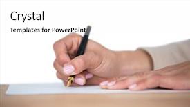  Presentation with mortgage - Amazing slide set having mid section of businesswoman filling mortgage contract form against white background backdrop and a white colored foreground