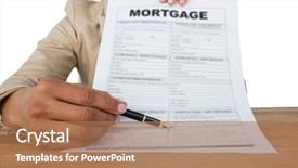  Presentation with mortgage - Presentation theme enhanced with mid section of businesswoman showing mortgage contract against white background background and a coral colored foreground