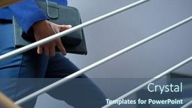  Presentation with climbing stairs - Amazing PPT layouts having mid-section of businesswoman with diary climbing up the stairs backdrop and a ocean colored foreground