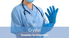  Presentation with surgical gloves - Audience pleasing PPT theme consisting of mid-section-of-caucasian-female backdrop and a teal colored foreground