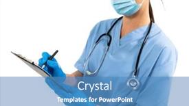  Presentation with surgical gloves - Slides with mid-section-of-caucasian-female background and a teal colored foreground